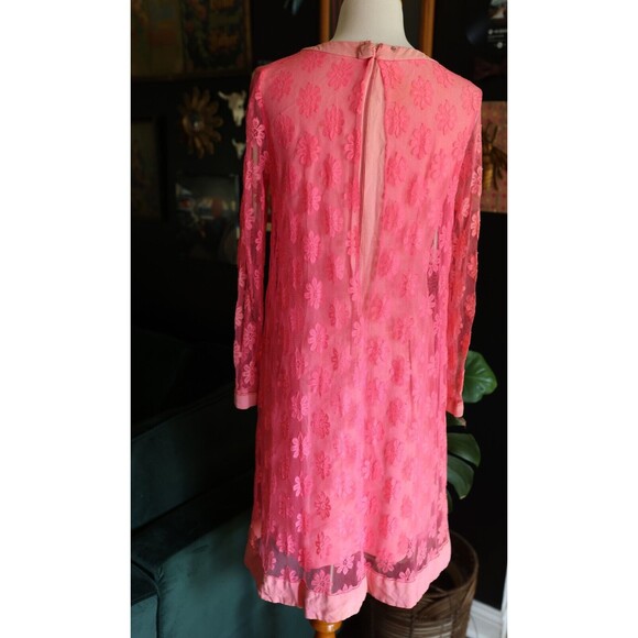Vintage 60s Joseph Magnin Retro GoGo Flower Power Lace Pink Mod Dress - Picture 11 of 16